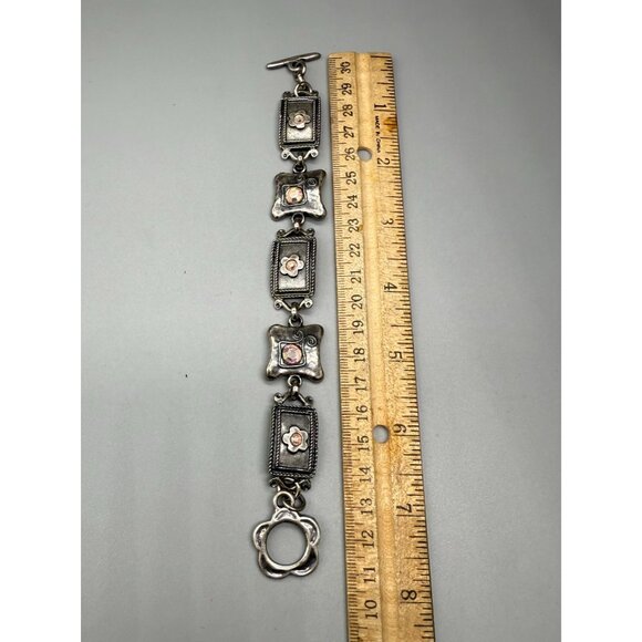 Vintage AVGAD Bracelet Hammered Iridescent Crystal Floral Rectangular Panels Ban - Picture 9 of 9